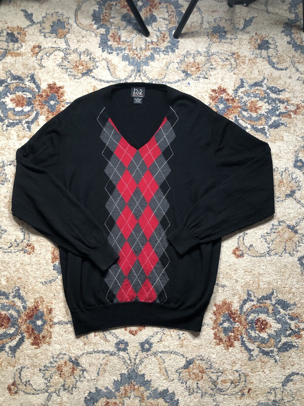 Jos A Bank Sweater Vest Men L Black 100% Merino Wool Pullover